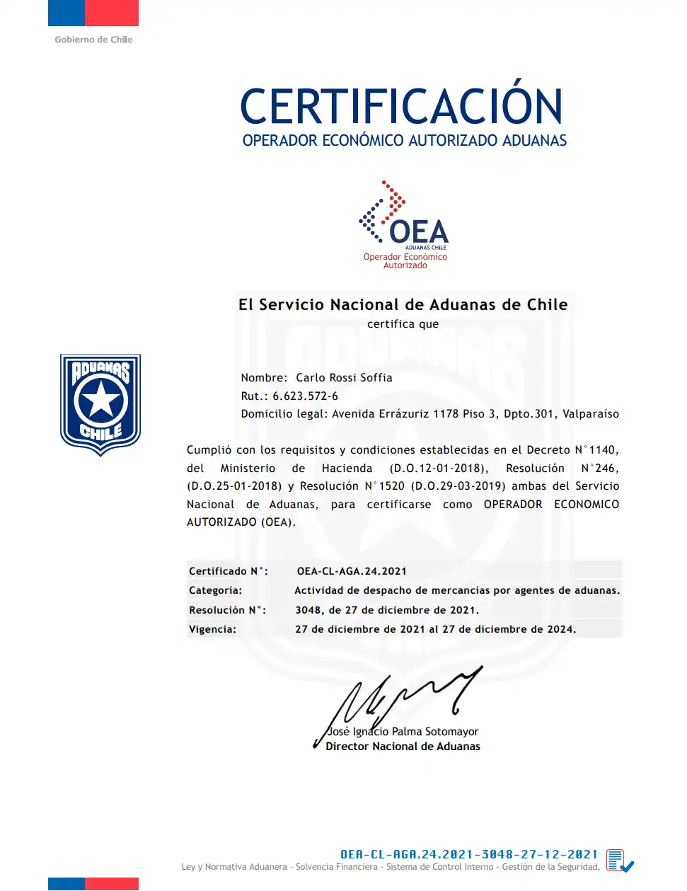 Certificado OEA